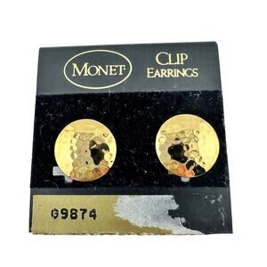Vintage Monet NWT Hammered Texture Minimalist Gold Tone Disc .5" Clip Ons